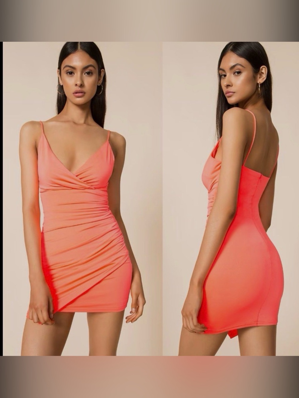 Superdown Hilary Ruched Wrap Dress in Neon Coral
